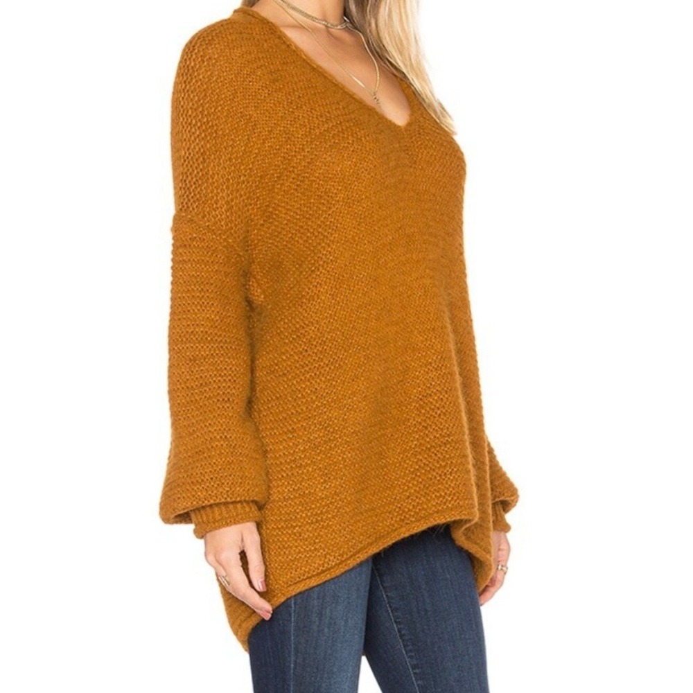Free People All Mine Sweater Terracotta Alpaca Blend V-Neck Oversized Sz Medium